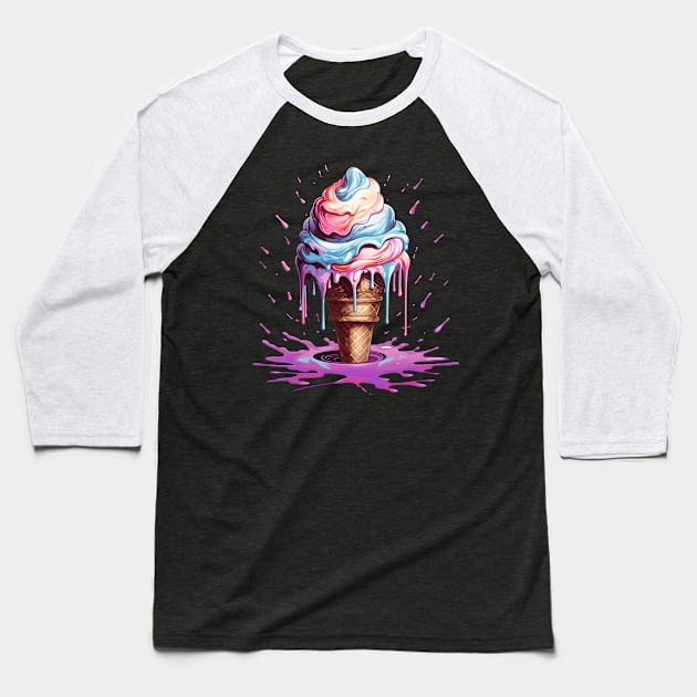 Ice Cream Fiesta: Cone-tastic Fun Baseball T-Shirt by Arsy Art